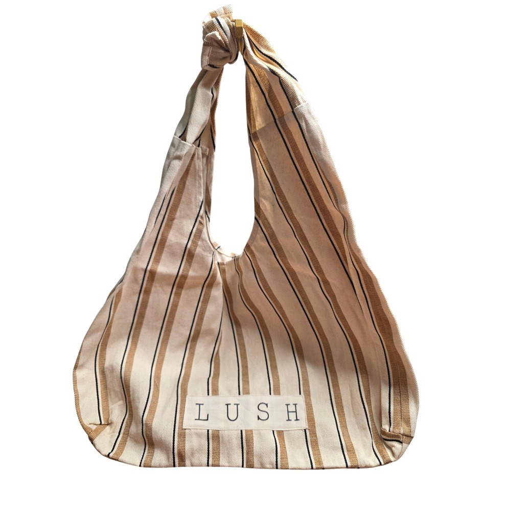 LUSH Striped Canvas Hobo Bag Farmhouse Market Tote Knotted Shoulder Bag